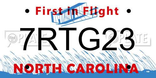 7RTG23 North Carolina License Plate