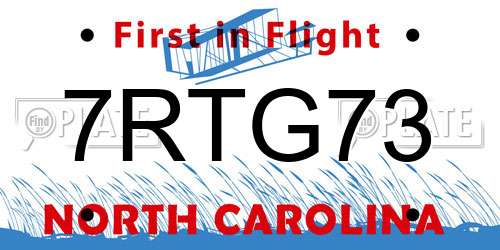 7RTG73 North Carolina License Plate