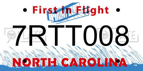 7RTT008 North Carolina License Plate