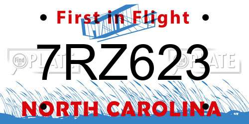 7RZ623 North Carolina License Plate