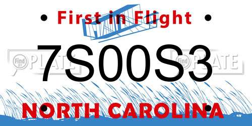 7S00S3 North Carolina License Plate