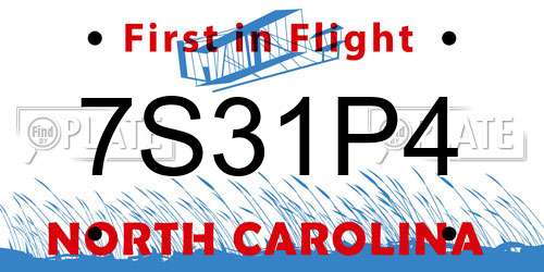 7S31P4 North Carolina License Plate