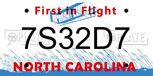 7S32D7 North Carolina License Plate