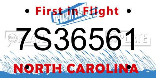 7S36561 North Carolina License Plate