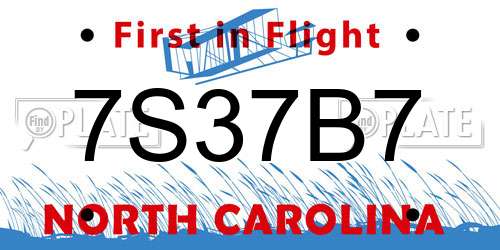 7S37B7 North Carolina License Plate