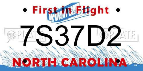 7S37D2 North Carolina License Plate