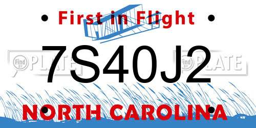 7S40J2 North Carolina License Plate