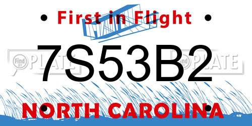 7S53B2 North Carolina License Plate