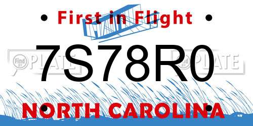 7S78R0 North Carolina License Plate