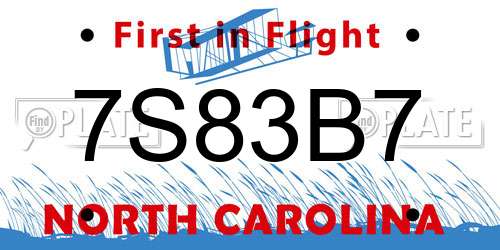 7S83B7 North Carolina License Plate