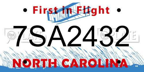7SA2432 North Carolina License Plate