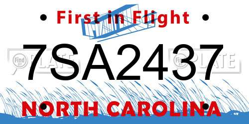 7SA2437 North Carolina License Plate