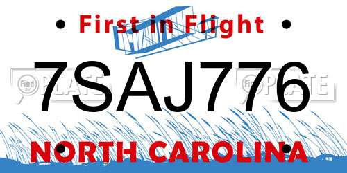 7SAJ776 North Carolina License Plate