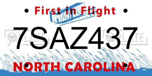 7SAZ437 North Carolina License Plate