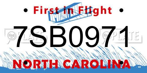 7SB0971 North Carolina License Plate