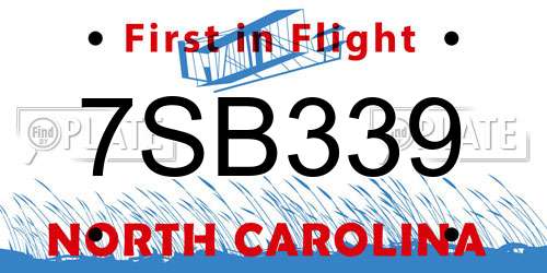 7SB339 North Carolina License Plate