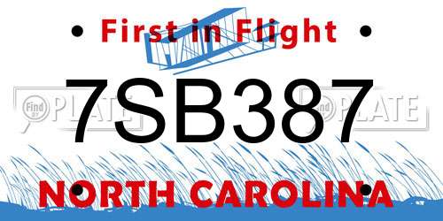 7SB387 North Carolina License Plate