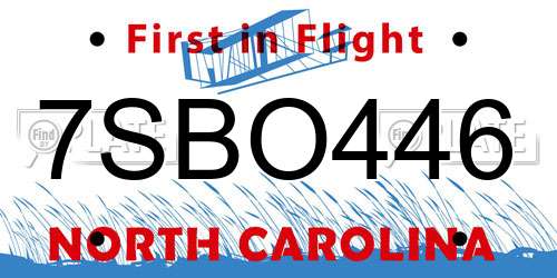 7SBO446 North Carolina License Plate