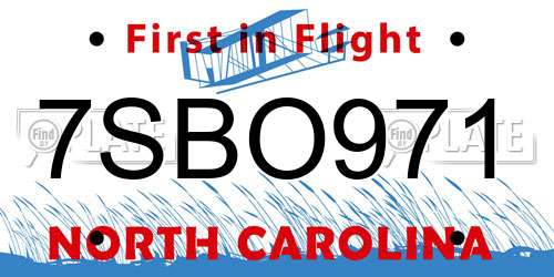 7SBO971 North Carolina License Plate