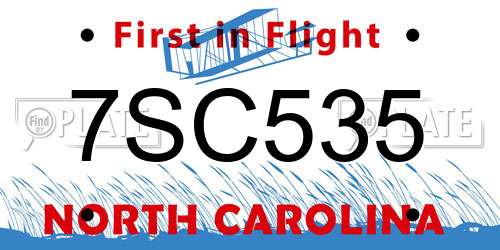 7SC535 North Carolina License Plate