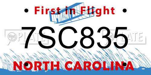7SC835 North Carolina License Plate