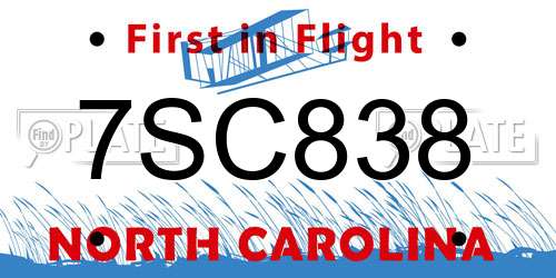 7SC838 North Carolina License Plate