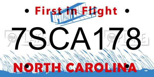 7SCA178 North Carolina License Plate