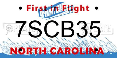 7SCB35 North Carolina License Plate