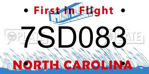 7SD083 North Carolina License Plate
