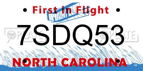 7SDQ53 North Carolina License Plate