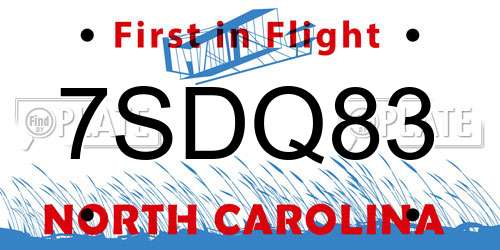 7SDQ83 North Carolina License Plate