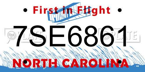 7SE6861 North Carolina License Plate