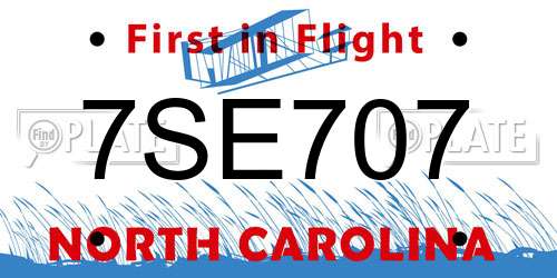 7SE707 North Carolina License Plate