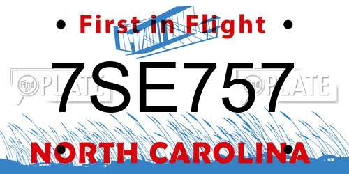 7SE757 North Carolina License Plate