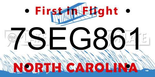 7SEG861 North Carolina License Plate