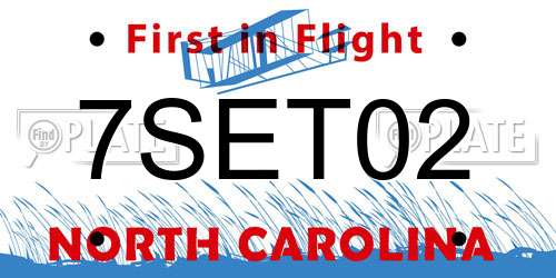 7SET02 North Carolina License Plate