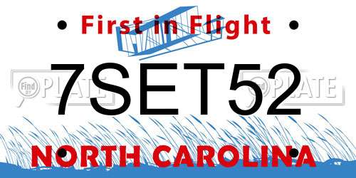 7SET52 North Carolina License Plate