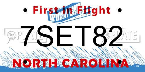 7SET82 North Carolina License Plate