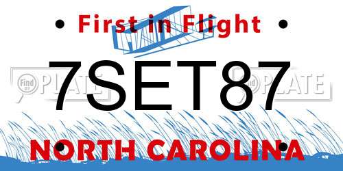 7SET87 North Carolina License Plate