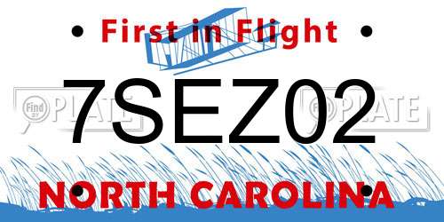 7SEZ02 North Carolina License Plate