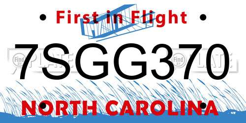 7SGG370 North Carolina License Plate
