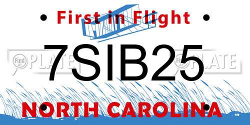 7SIB25 North Carolina License Plate