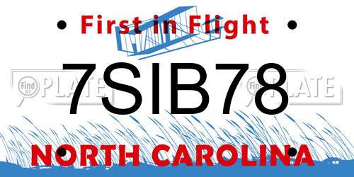 7SIB78 North Carolina License Plate