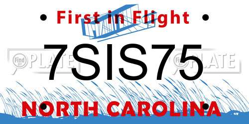 7SIS75 North Carolina License Plate