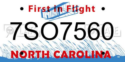 7SO7560 North Carolina License Plate