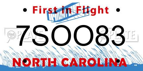 7SOO83 North Carolina License Plate
