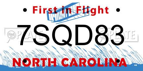 7SQD83 North Carolina License Plate