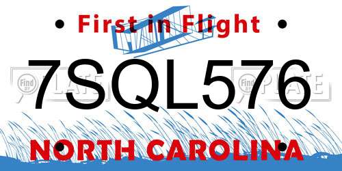 7SQL576 North Carolina License Plate