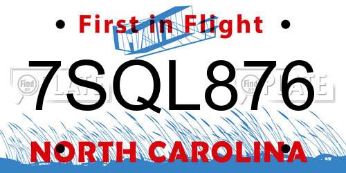 7SQL876 North Carolina License Plate