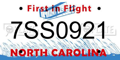 7SS0921 North Carolina License Plate